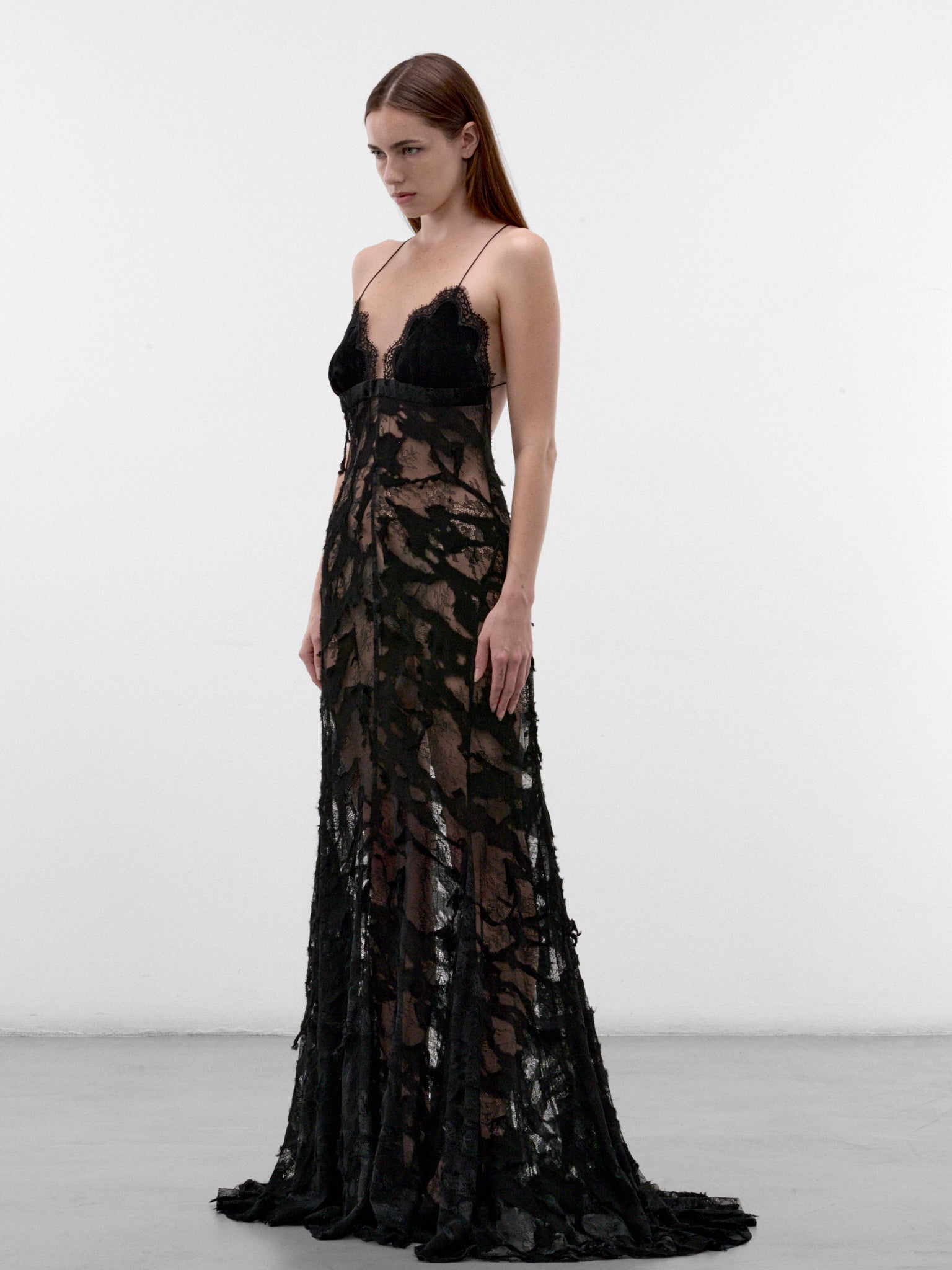 Black Chantilly Lace Evening Dress (XWT118RP024C-NERO)