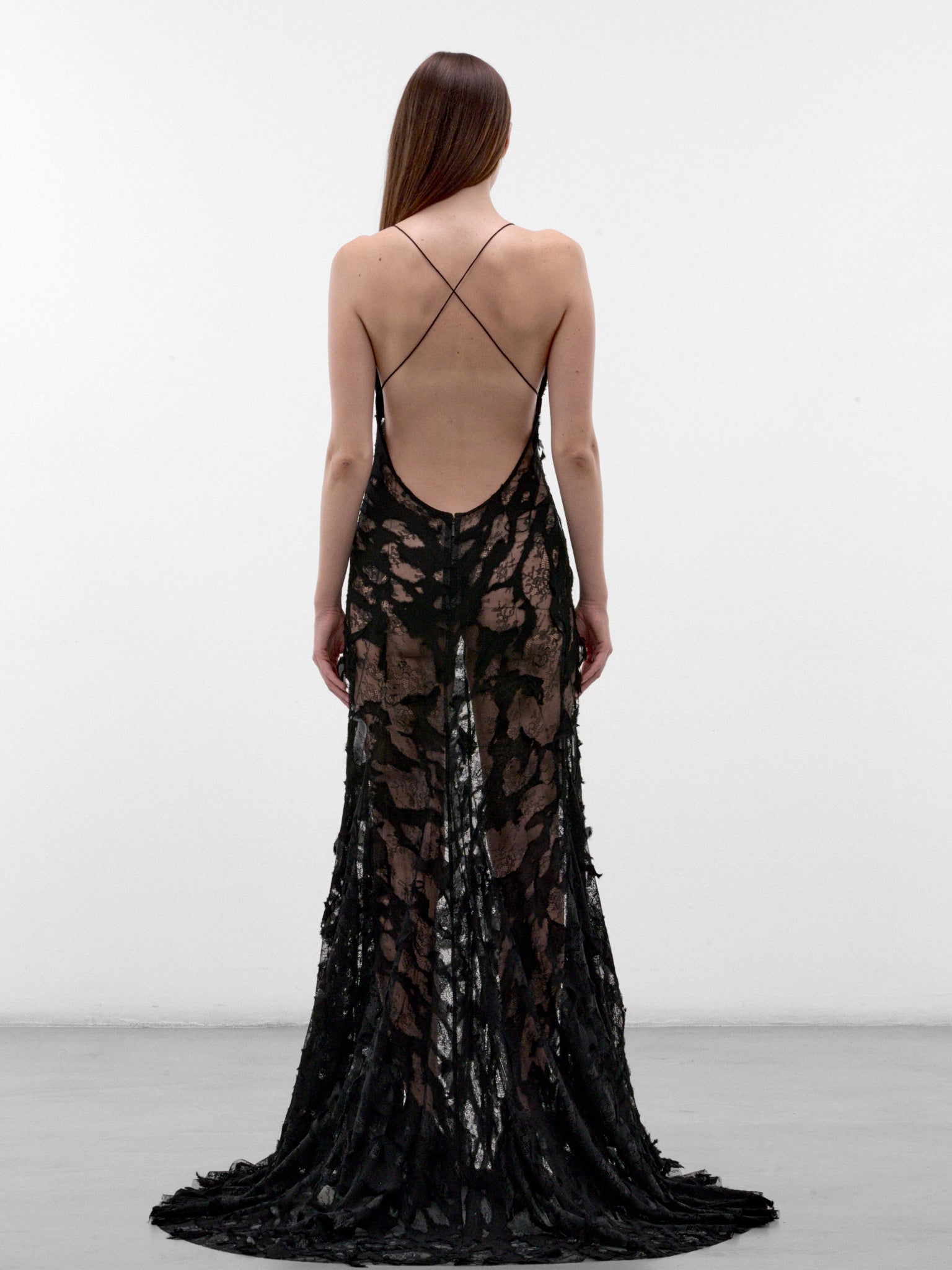 Black Chantilly Lace Evening Dress (XWT118RP024C-NERO)