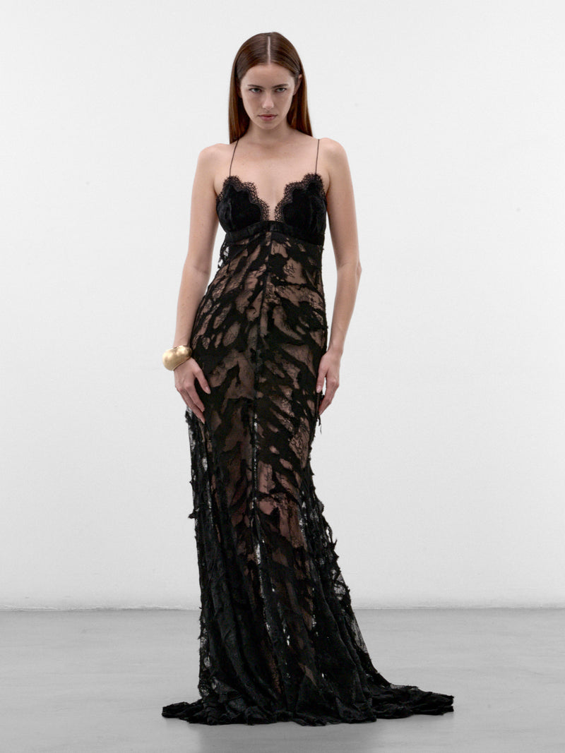 Black Chantilly Lace Evening Dress (XWT118RP024C-NERO)