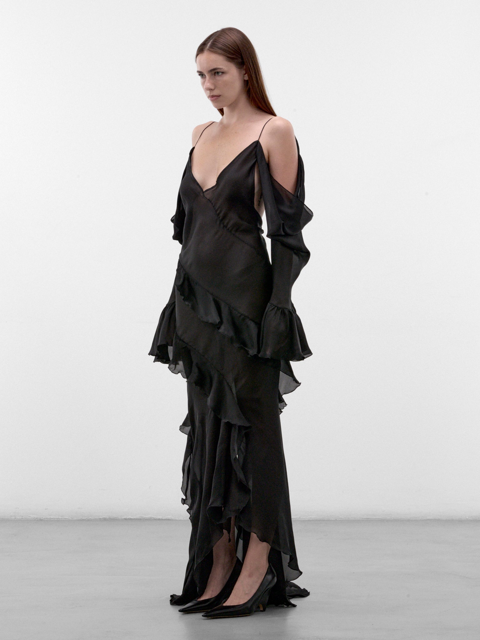 Black Silk Chiffon Slip Dress (XWT129-CC001-BLACK)