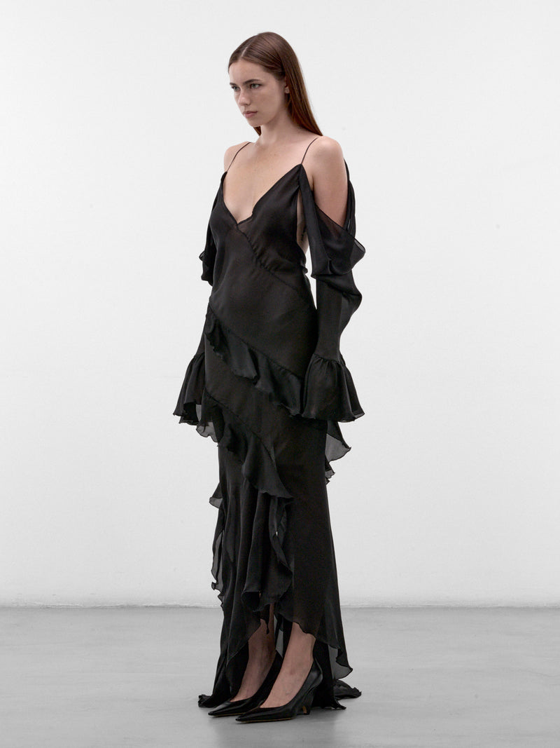 Black Silk Chiffon Slip Dress (XWT129-CC001-BLACK)