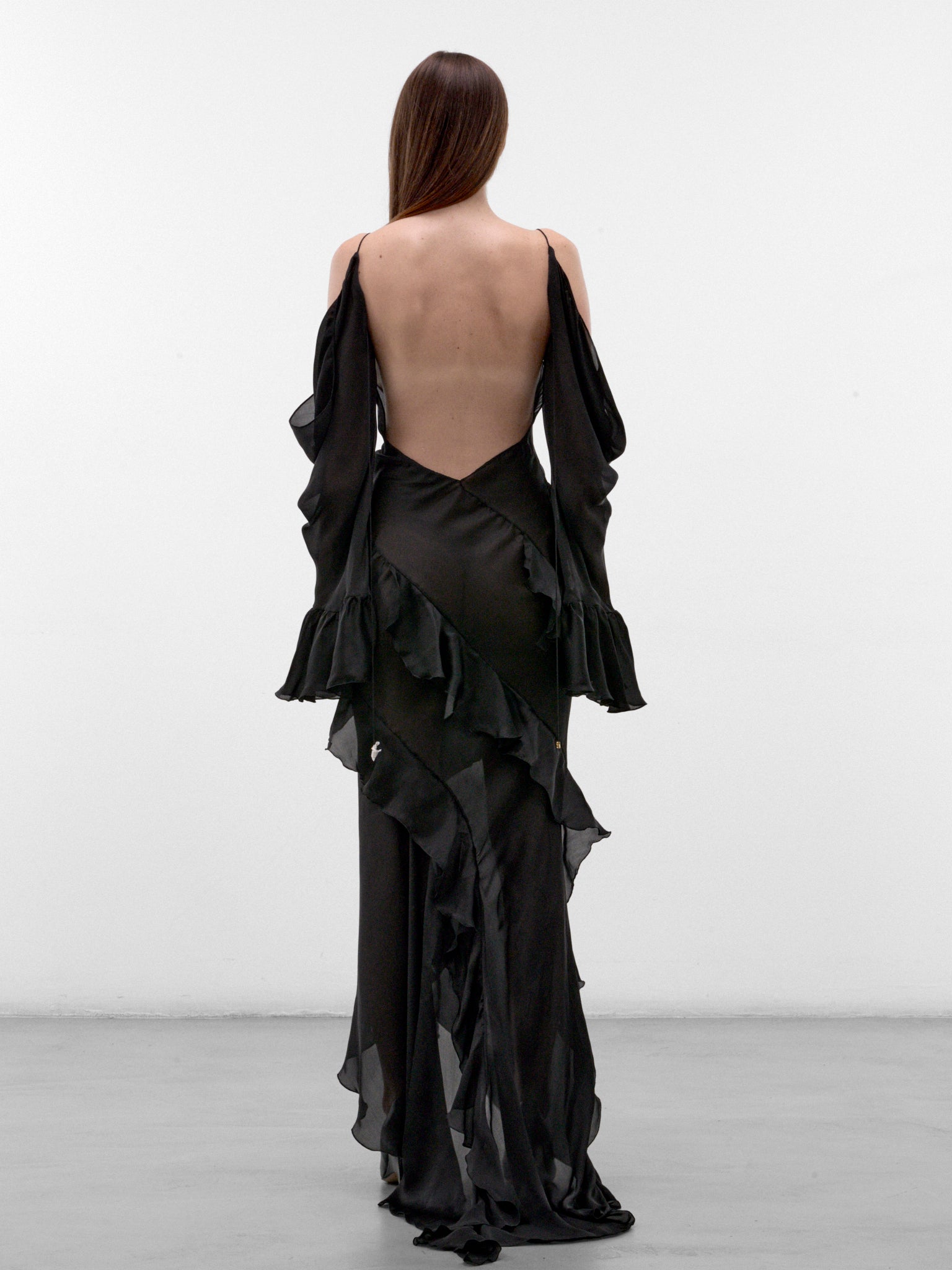Black Silk Chiffon Slip Dress (XWT129-CC001-BLACK)