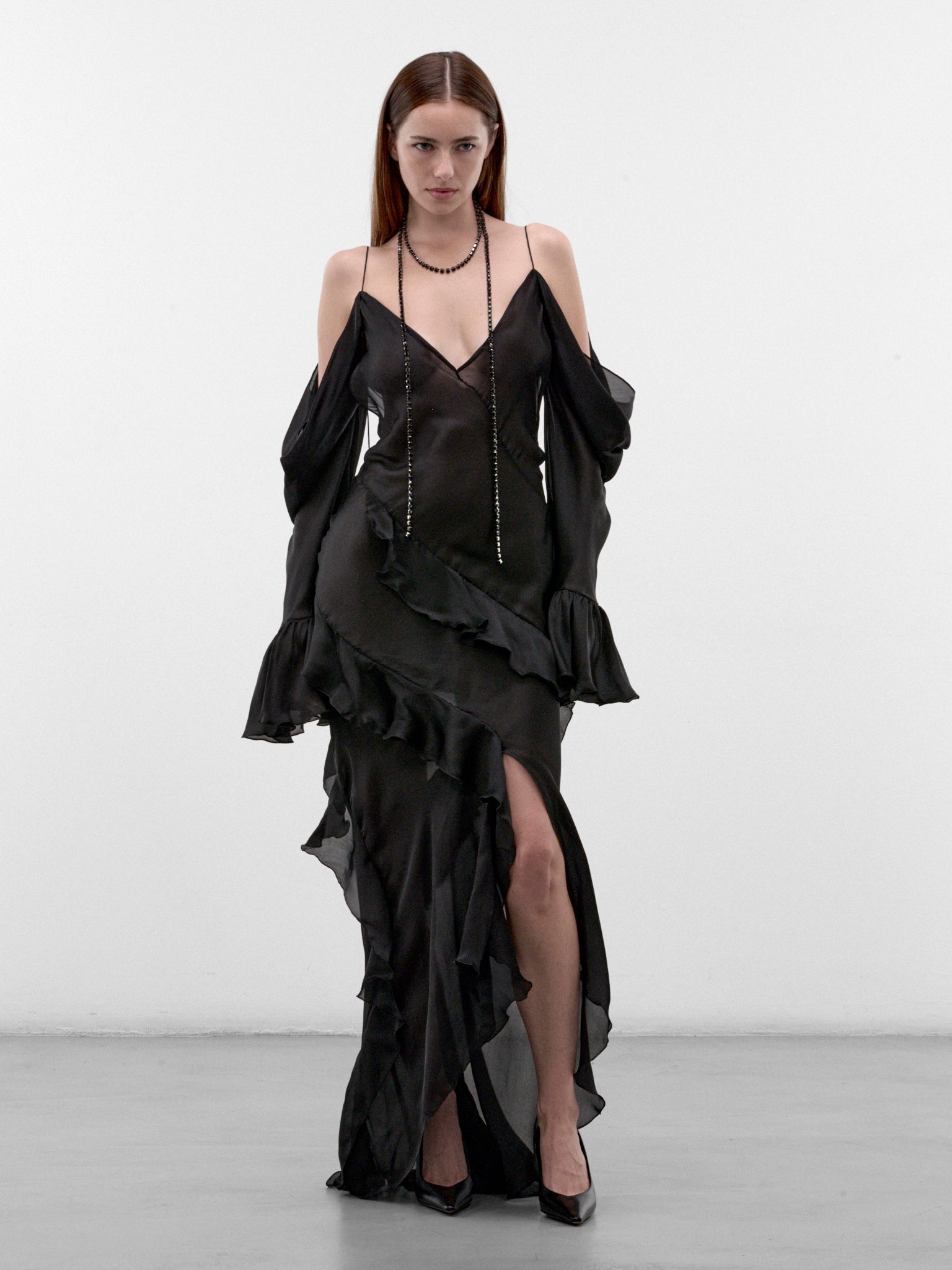 Black Silk Chiffon Slip Dress (XWT129-CC001-BLACK)