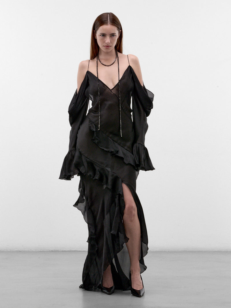 Black Silk Chiffon Slip Dress (XWT129-CC001-BLACK)