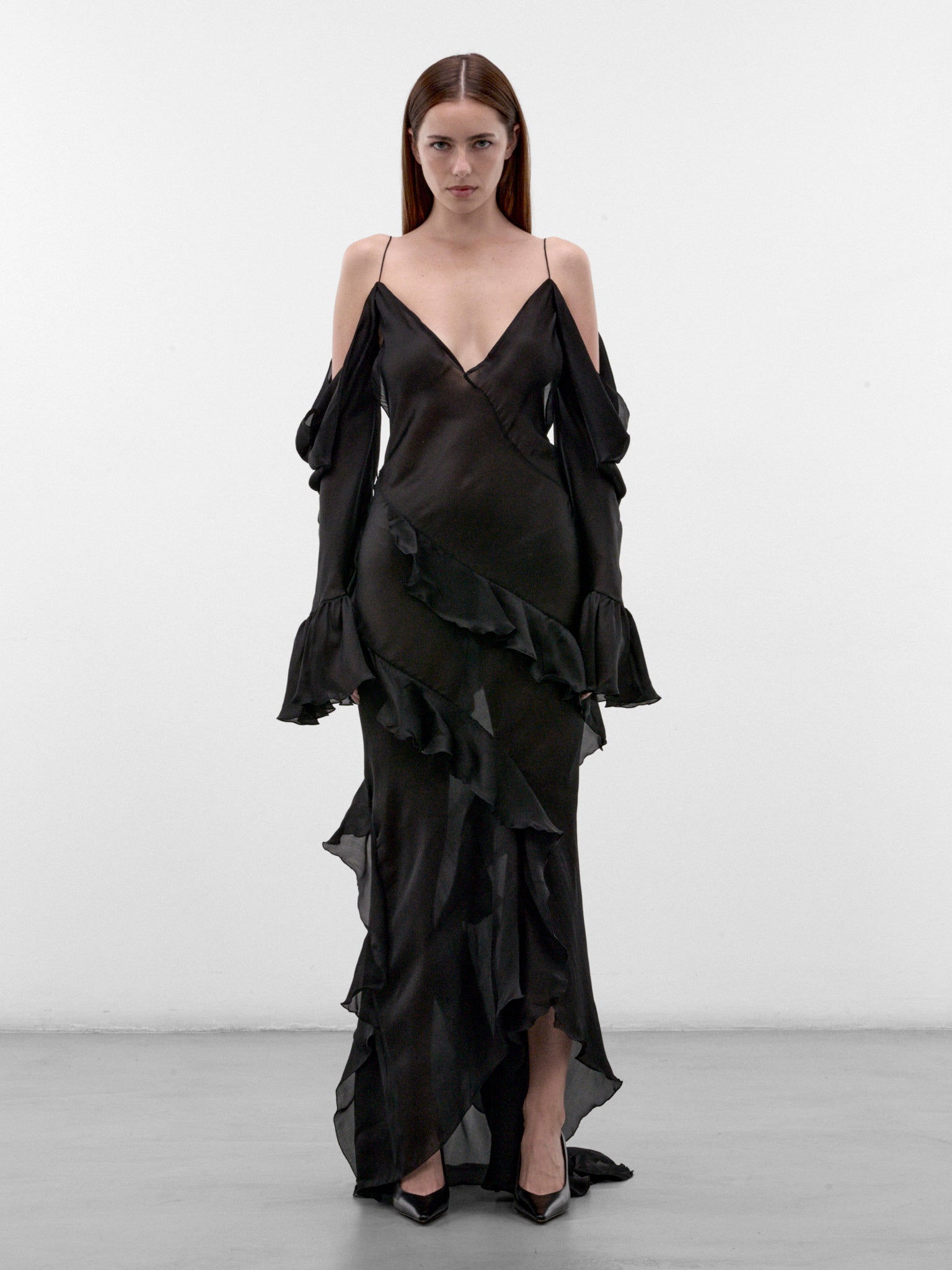 Black Silk Chiffon Slip Dress (XWT129-CC001-BLACK)