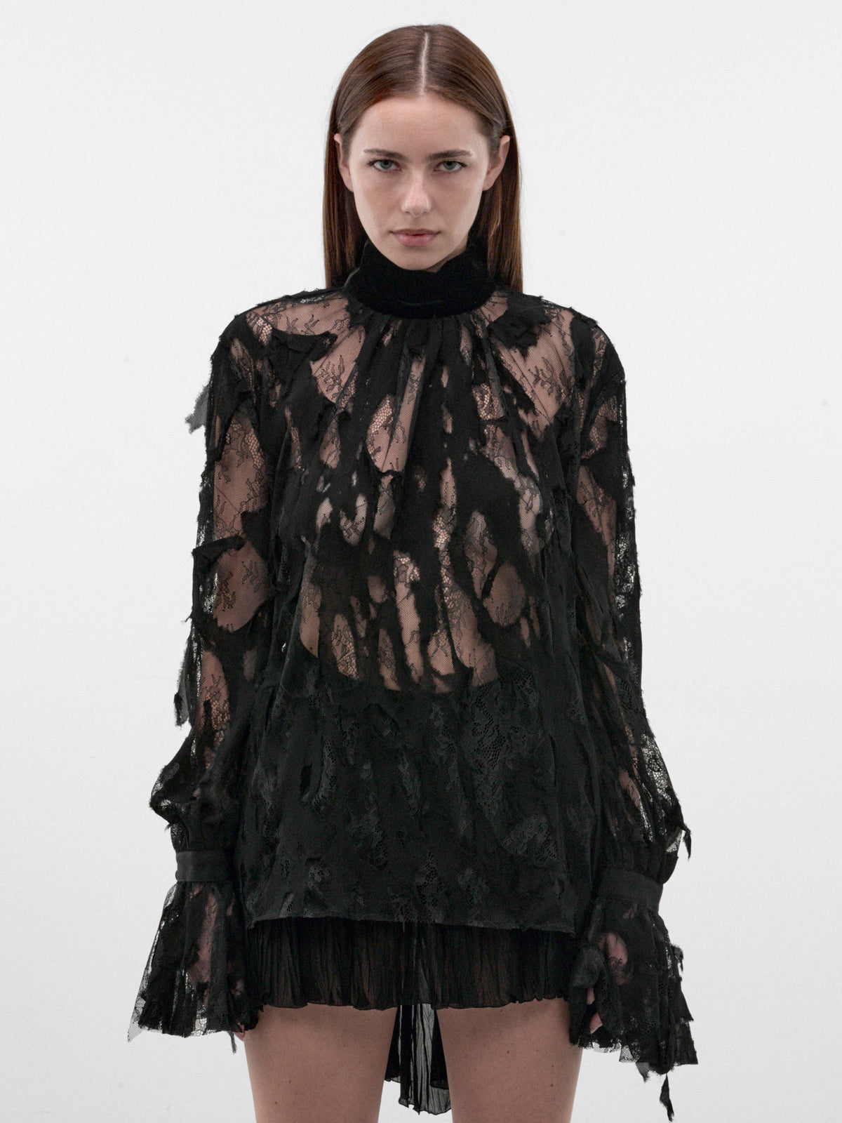Black Lace Sheer Pattern Blouse (XWT702-RP074-BLACK)