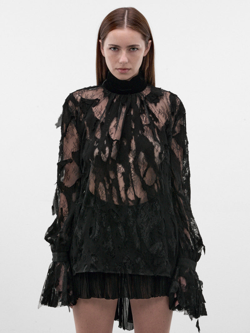 Black Lace Sheer Pattern Blouse (XWT702-RP074-BLACK)