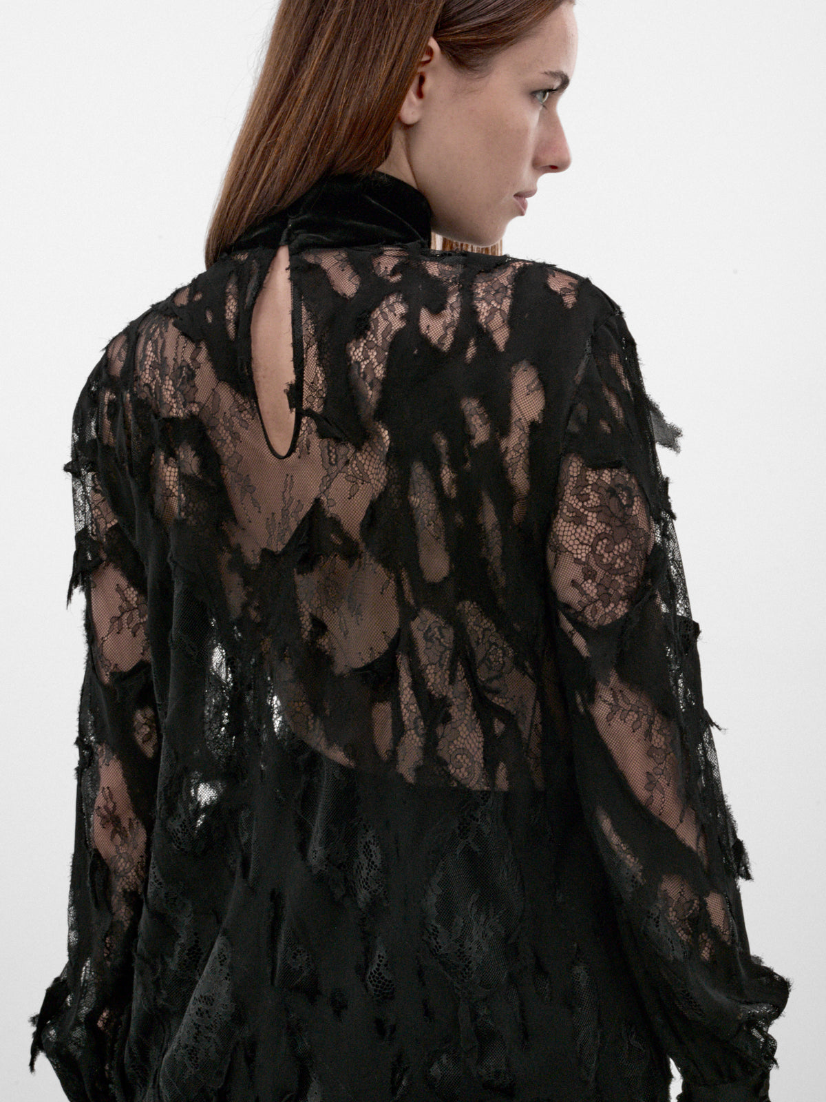 Black Lace Sheer Pattern Blouse (XWT702-RP074-BLACK)