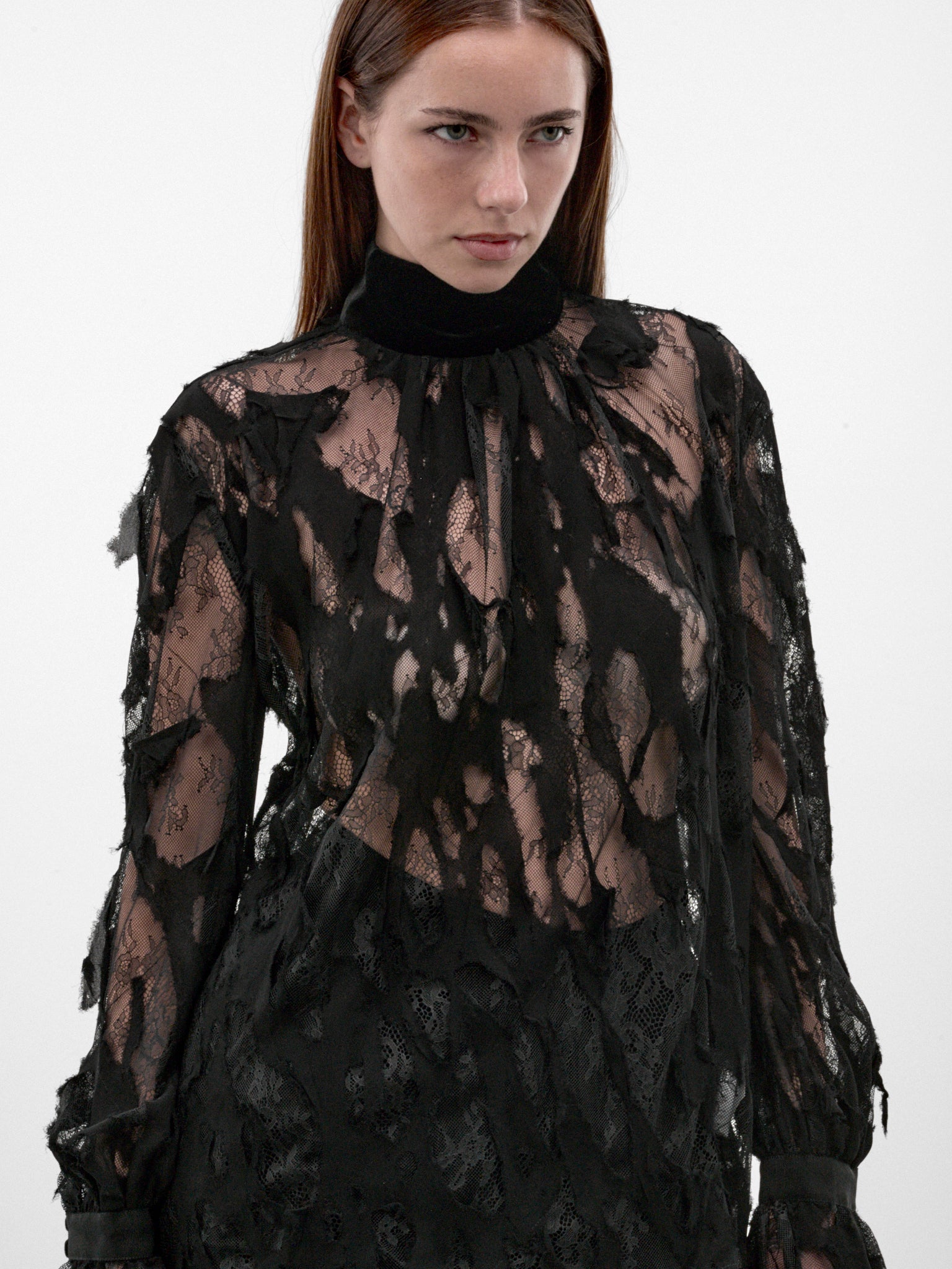 Black Lace Sheer Pattern Blouse (XWT702-RP074-BLACK)