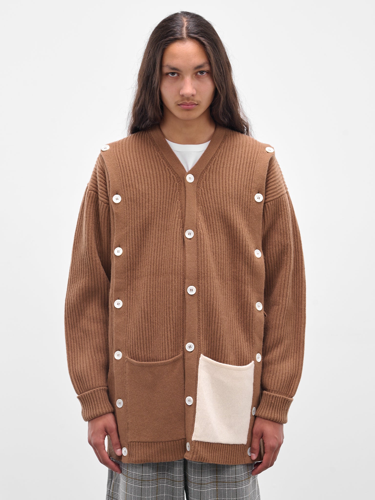 Beige Cashmere Rib-Knit Buttoned Cardigan (Y009-W020-BEIGE)