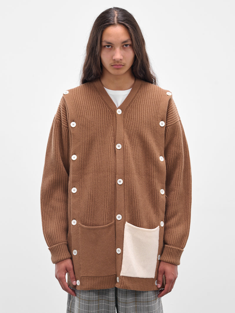 Beige Cashmere Rib-Knit Buttoned Cardigan (Y009-W020-BEIGE)
