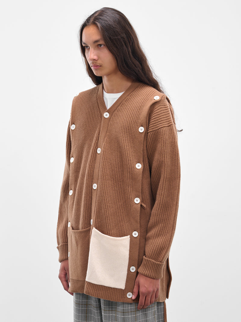 Beige Cashmere Rib-Knit Buttoned Cardigan (Y009-W020-BEIGE)
