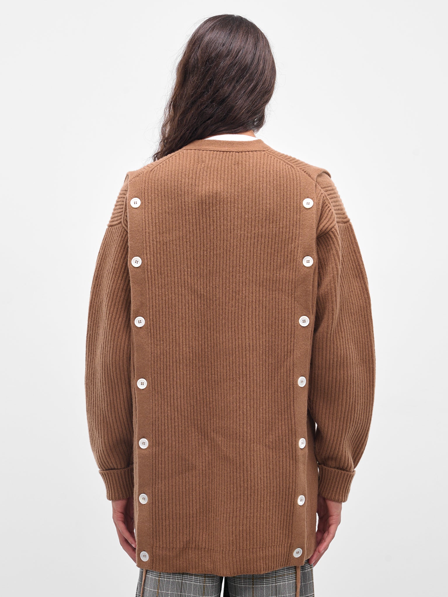 Beige Cashmere Rib-Knit Buttoned Cardigan (Y009-W020-BEIGE)