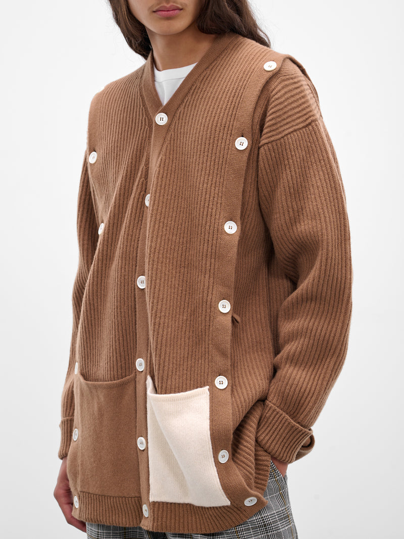 Beige Cashmere Rib-Knit Buttoned Cardigan (Y009-W020-BEIGE)