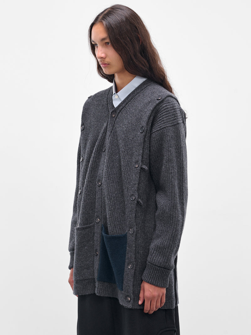 Gray Cashmere Rib-Knit Buttoned Cardigan (Y009-W020-GRAY)