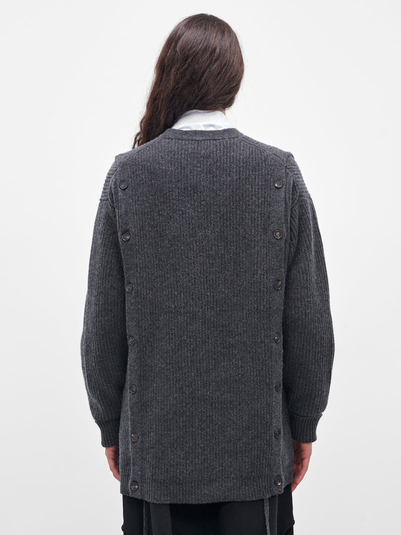 Gray Cashmere Rib-Knit Buttoned Cardigan (Y009-W020-GRAY)