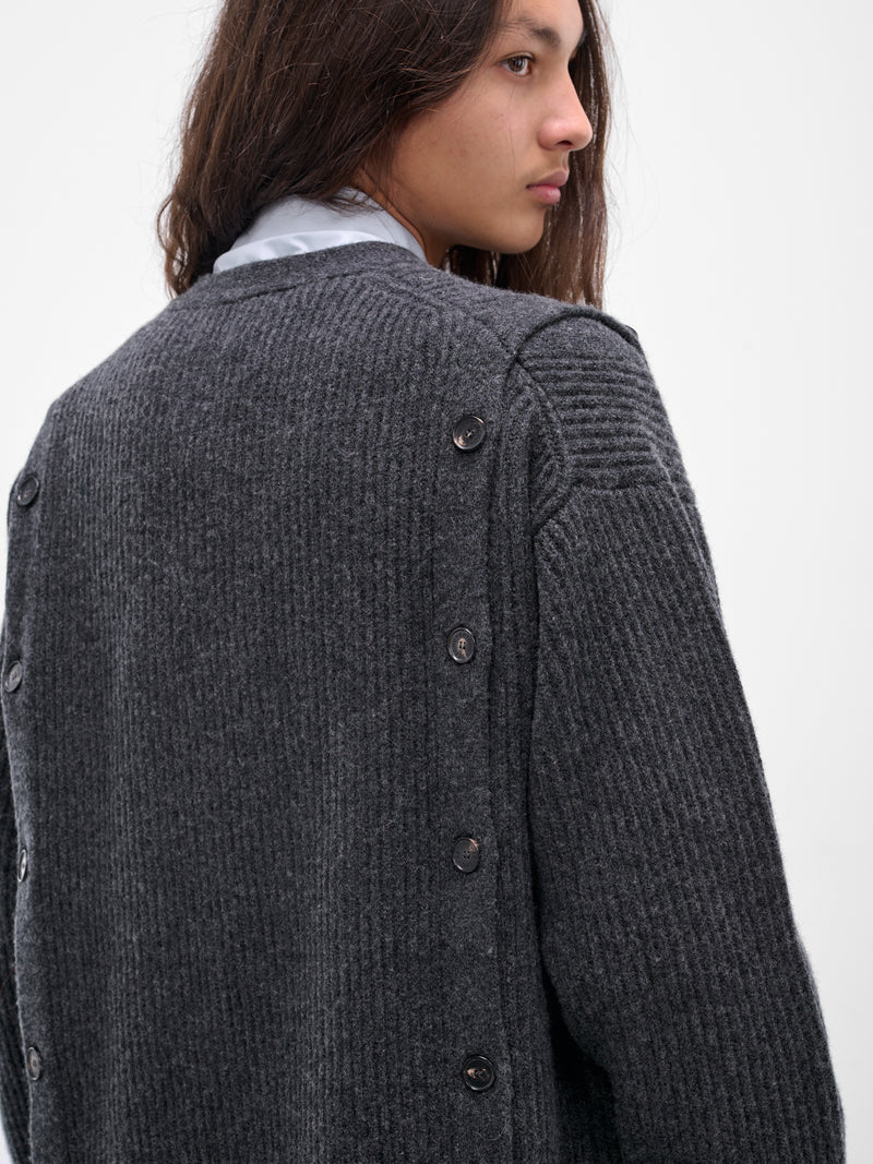 Gray Cashmere Rib-Knit Buttoned Cardigan (Y009-W020-GRAY)