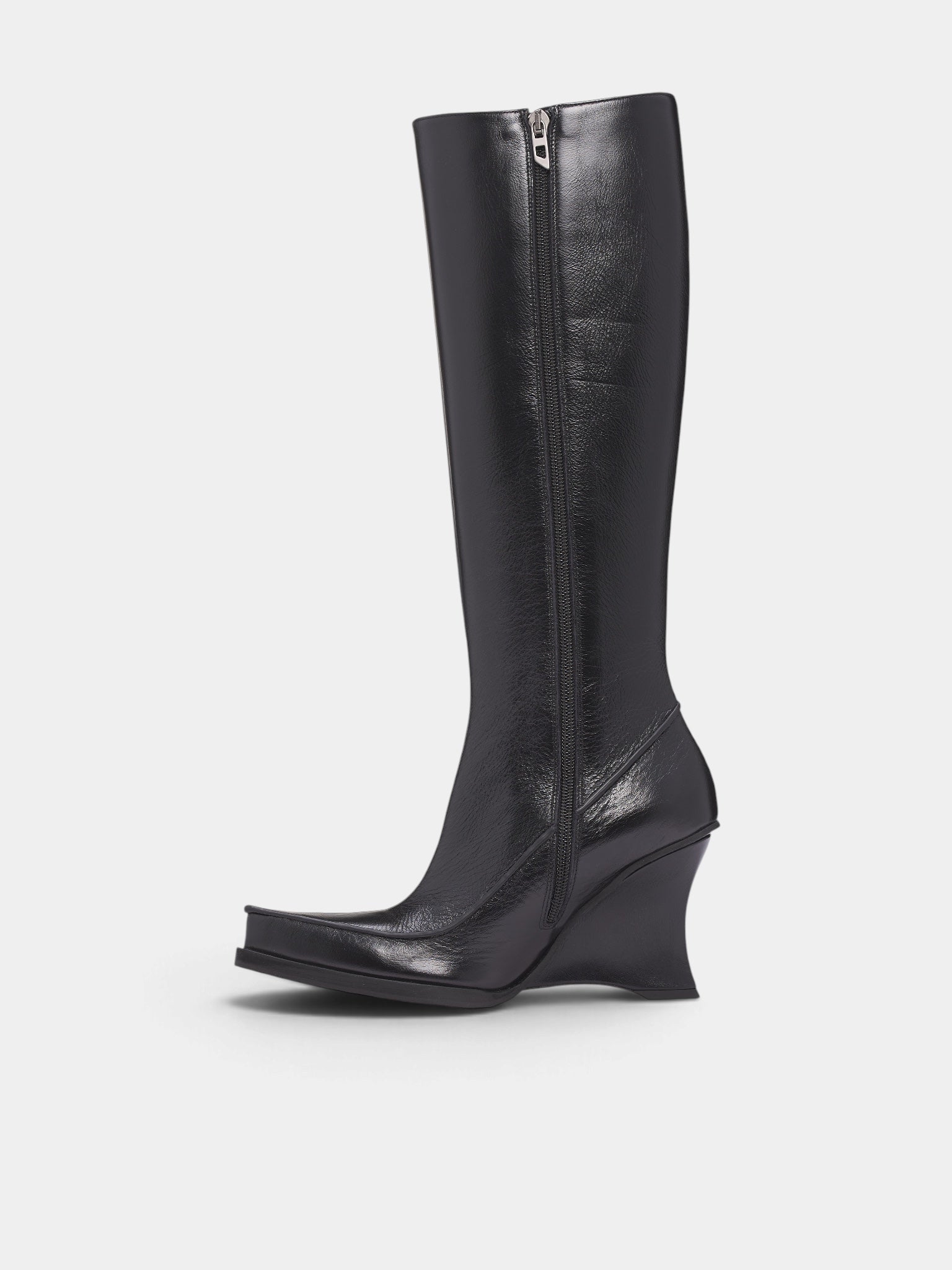D-Lucette Black Leather Wedge Boots (Y04087-D-LUCETTE-BLACK)