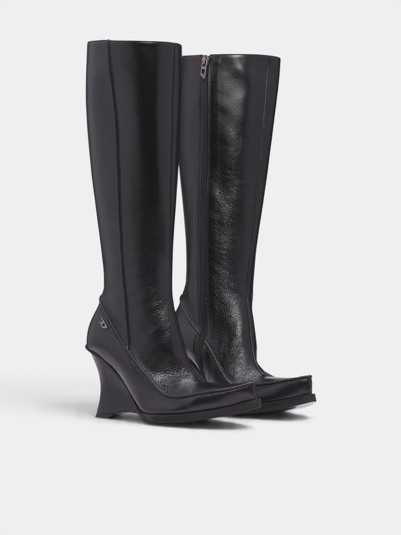 D-Lucette Black Leather Wedge Boots (Y04087-D-LUCETTE-BLACK)
