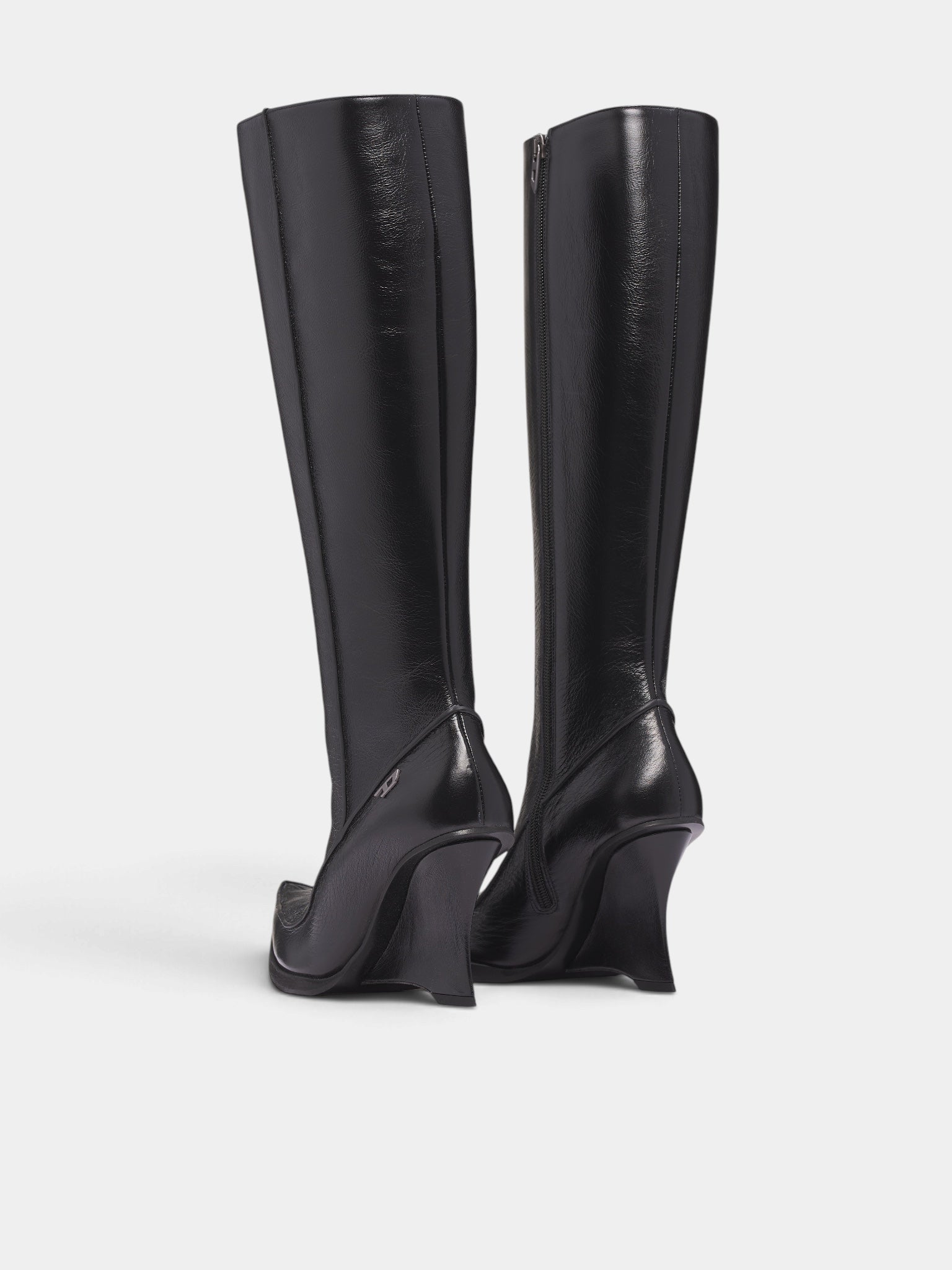 D-Lucette Black Leather Wedge Boots (Y04087-D-LUCETTE-BLACK)