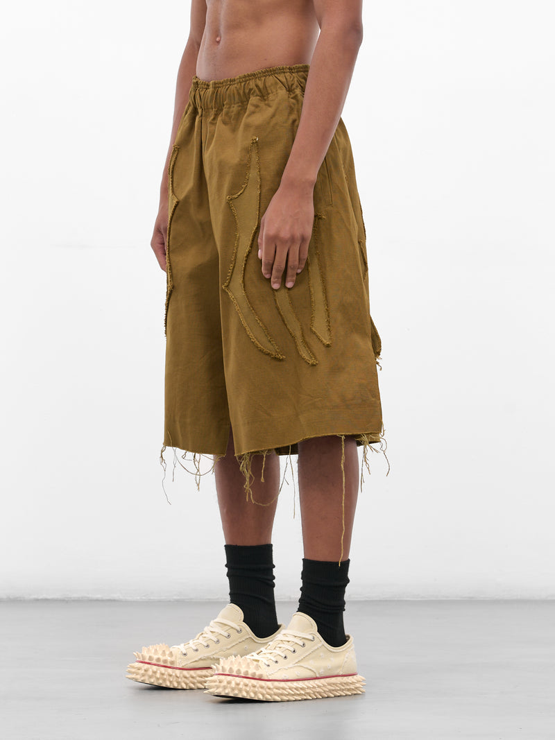 Khaki Battle Scar Graphic Shorts (YAW25-A-SHOR-KHAKI)
