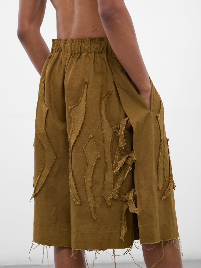 Khaki Battle Scar Graphic Shorts (YAW25-A-SHOR-KHAKI)