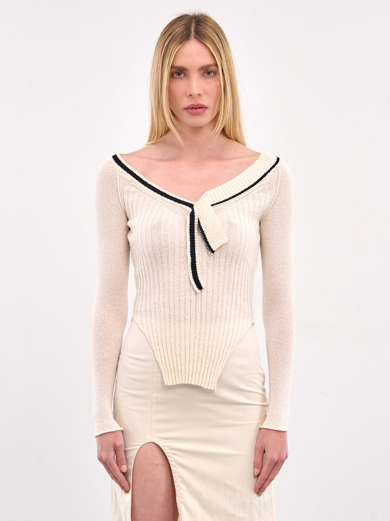 Deconstructed Rib-Knit Sweater (YR004KN001-IVORY-COMBO)