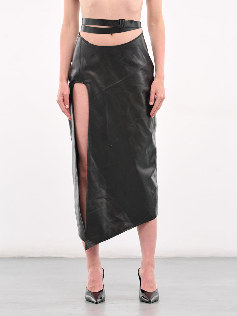 Vent Leather Midi Skirt (YR005SK06-BLACK)