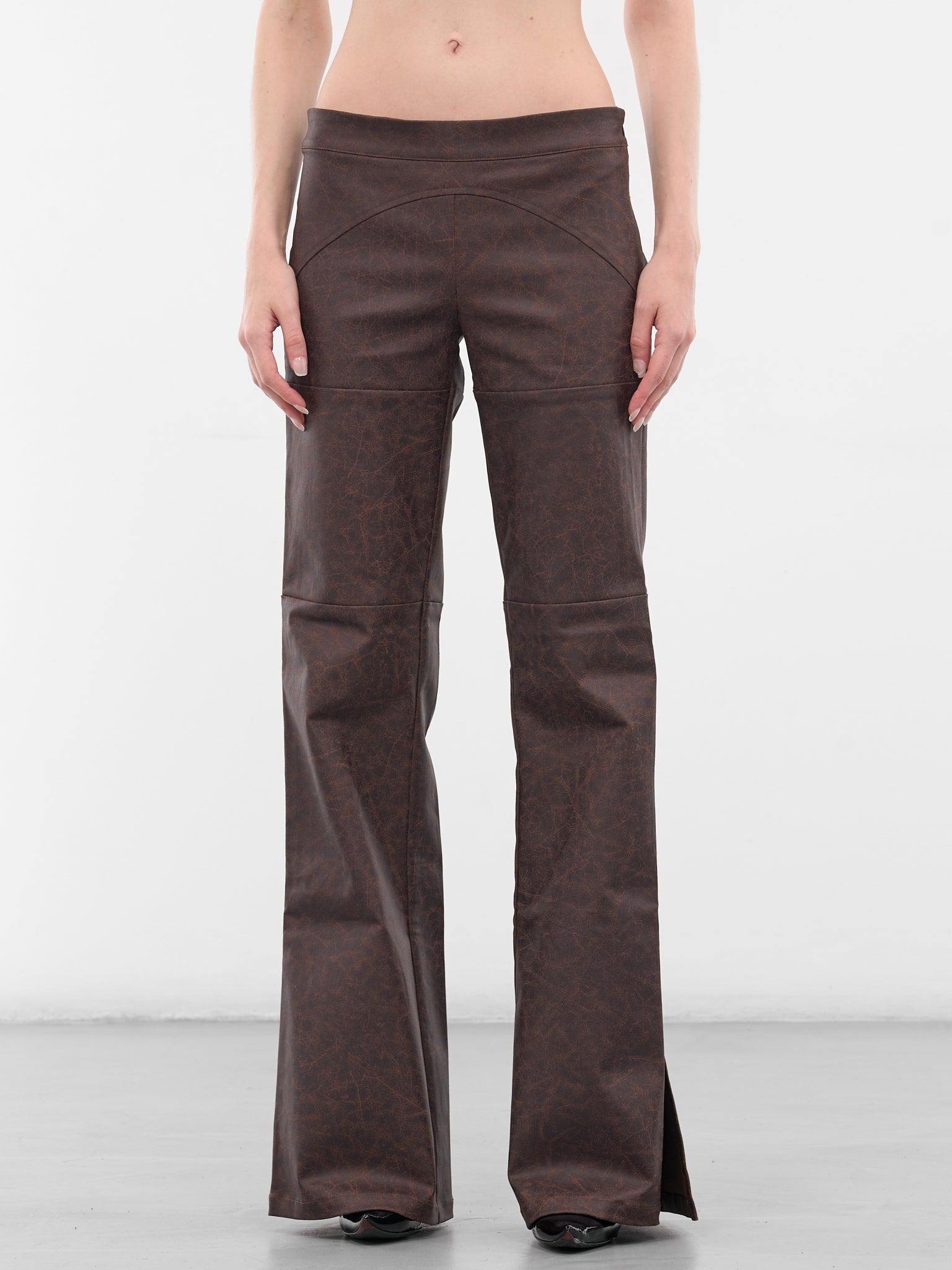 Brown Low-Rise Flared Trousers (YR005TR01-MUD)