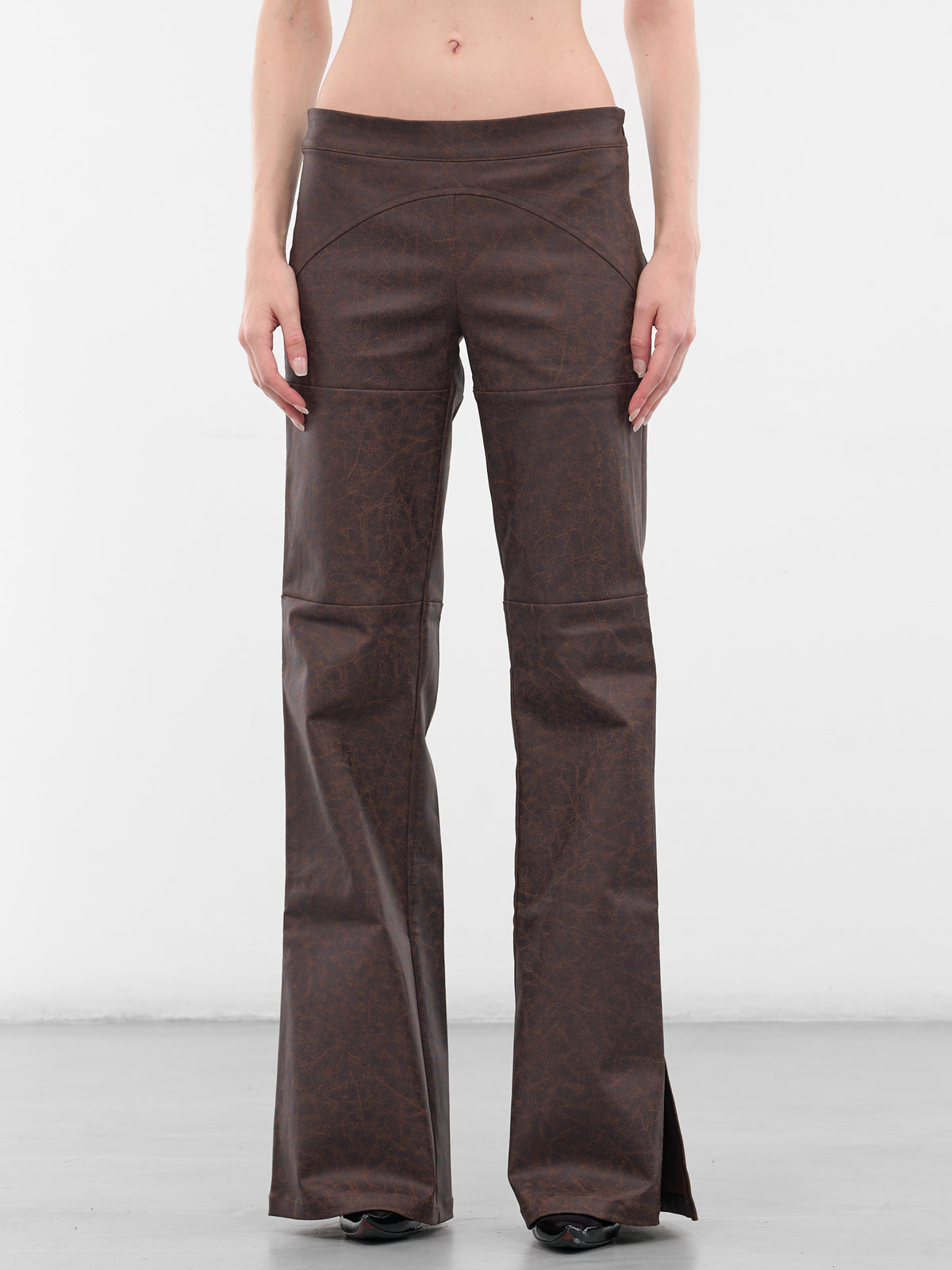 Brown Low-Rise Flared Trousers (YR005TR01-MUD)
