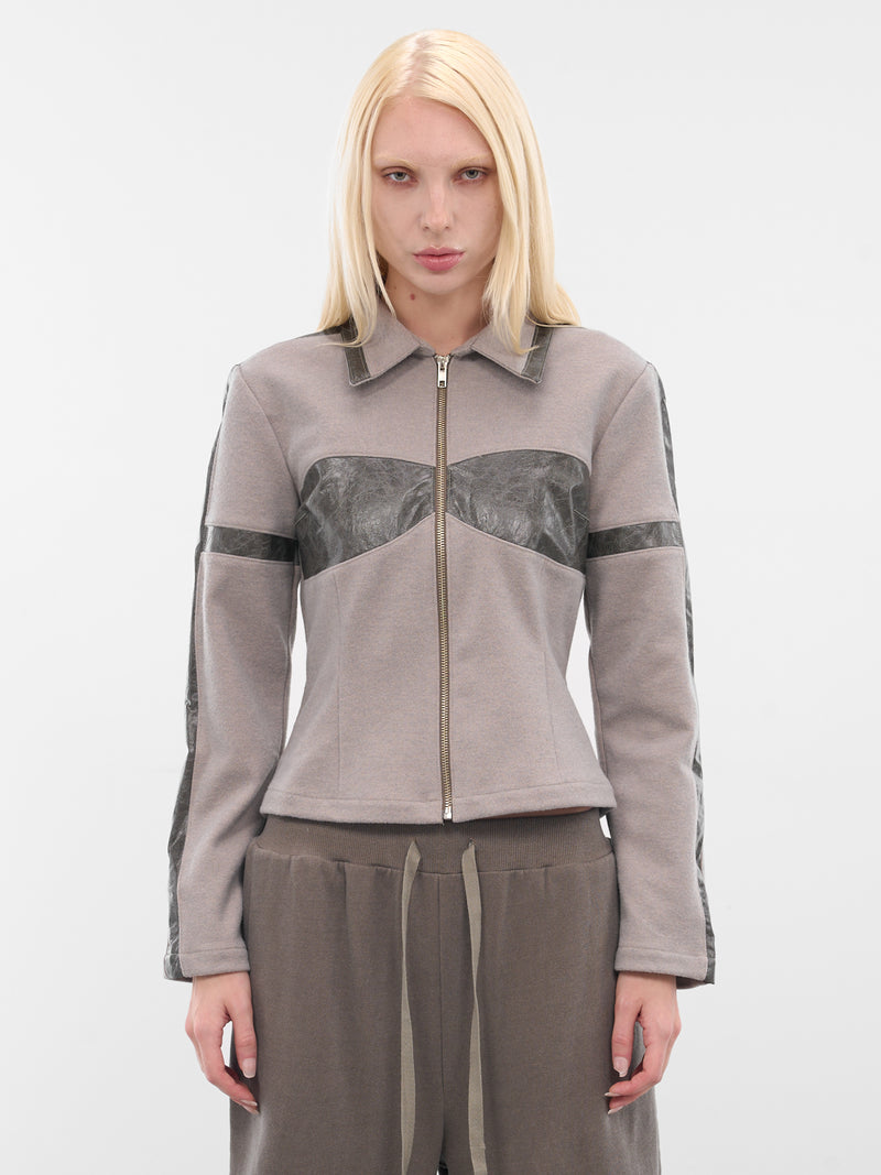 Beige Contrast Paneled Zip Jacket (YR006OW01-FLAX-COMBO)