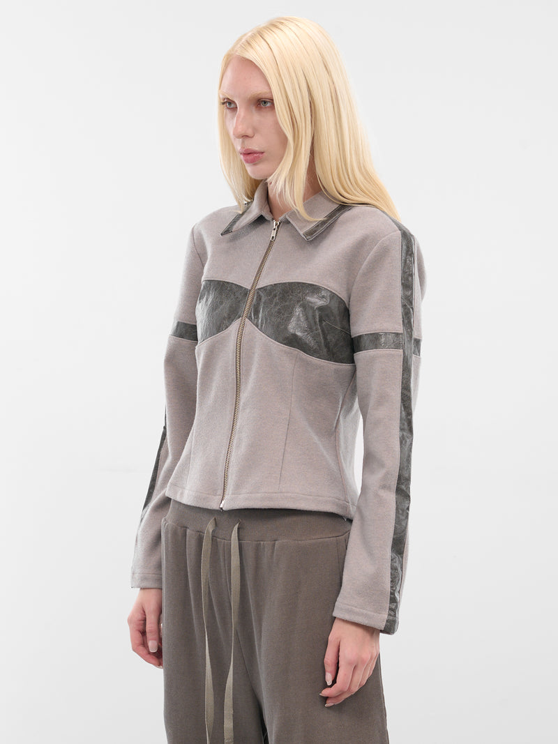 Beige Contrast Paneled Zip Jacket (YR006OW01-FLAX-COMBO)