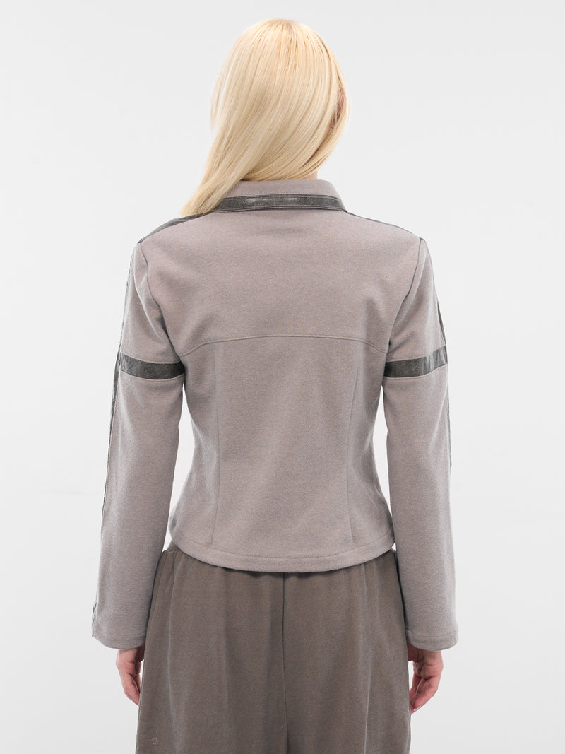 Beige Contrast Paneled Zip Jacket (YR006OW01-FLAX-COMBO)