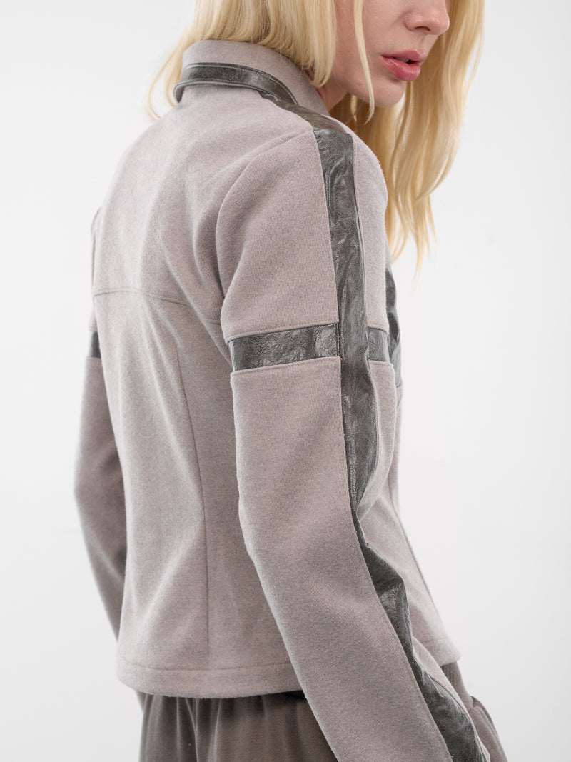 Beige Contrast Paneled Zip Jacket (YR006OW01-FLAX-COMBO)