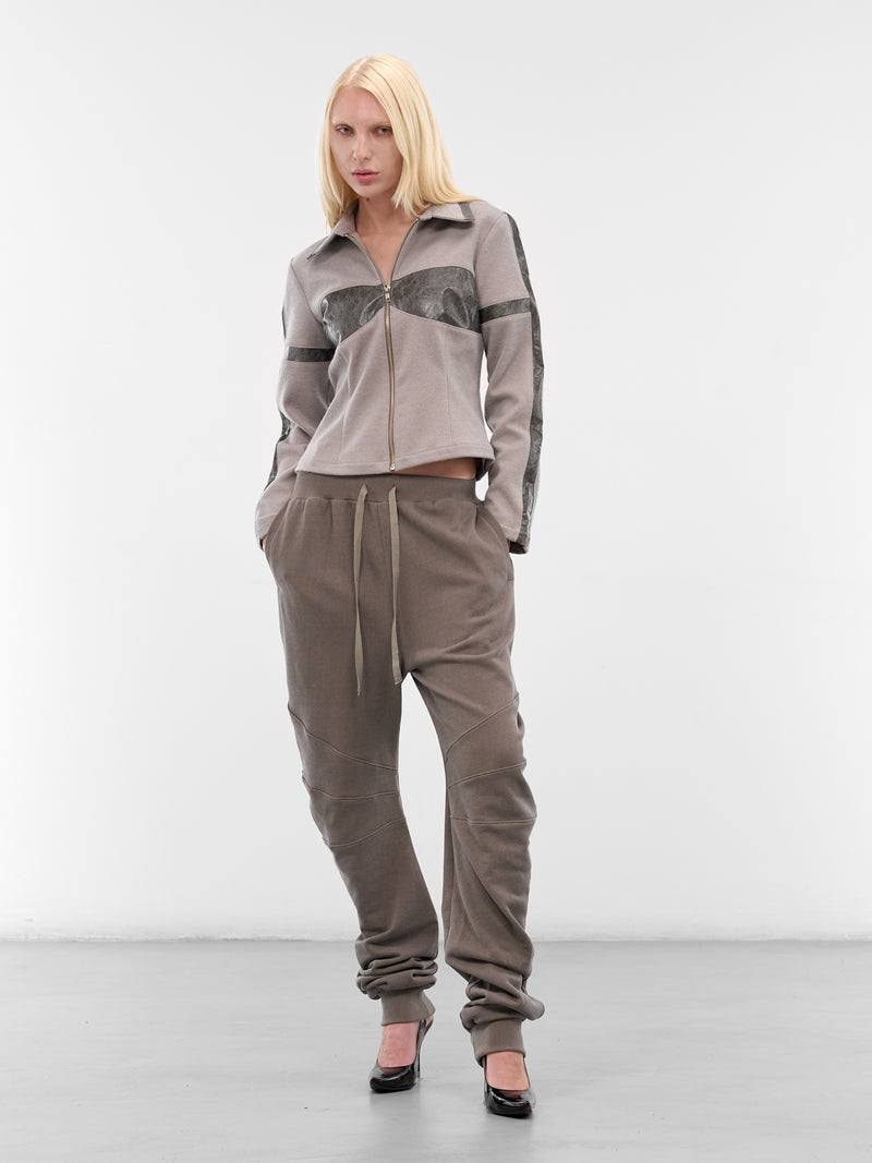 Beige Contrast Paneled Zip Jacket (YR006OW01-FLAX-COMBO)