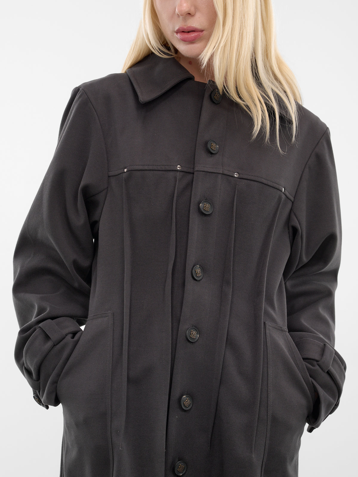 Black Captain Trench Coat (YR006OW02-SQUID-INK)