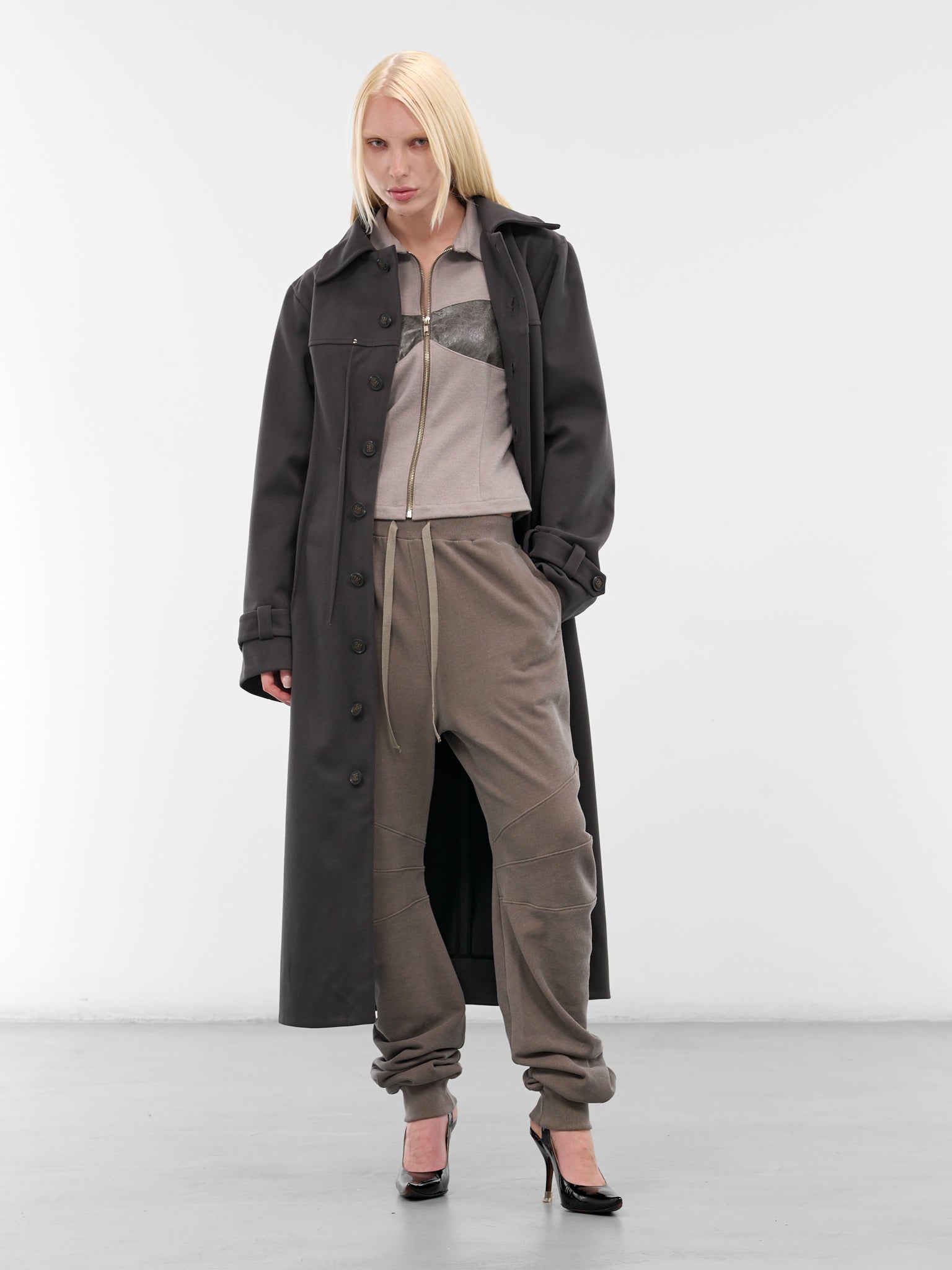 Black Captain Trench Coat (YR006OW02-SQUID-INK)