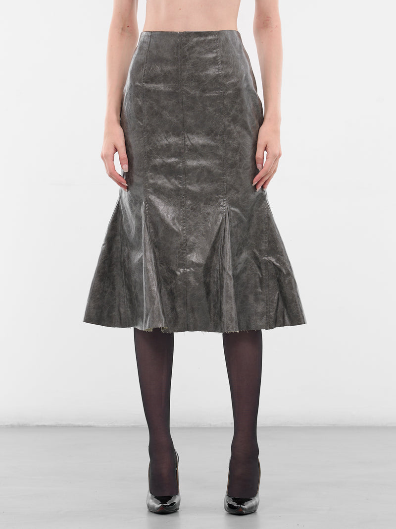 Brown Leather Kelp Midi Skirt (YR006SK03-POND-SCUM)