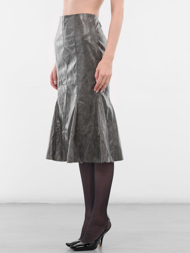 Brown Leather Kelp Midi Skirt (YR006SK03-POND-SCUM)
