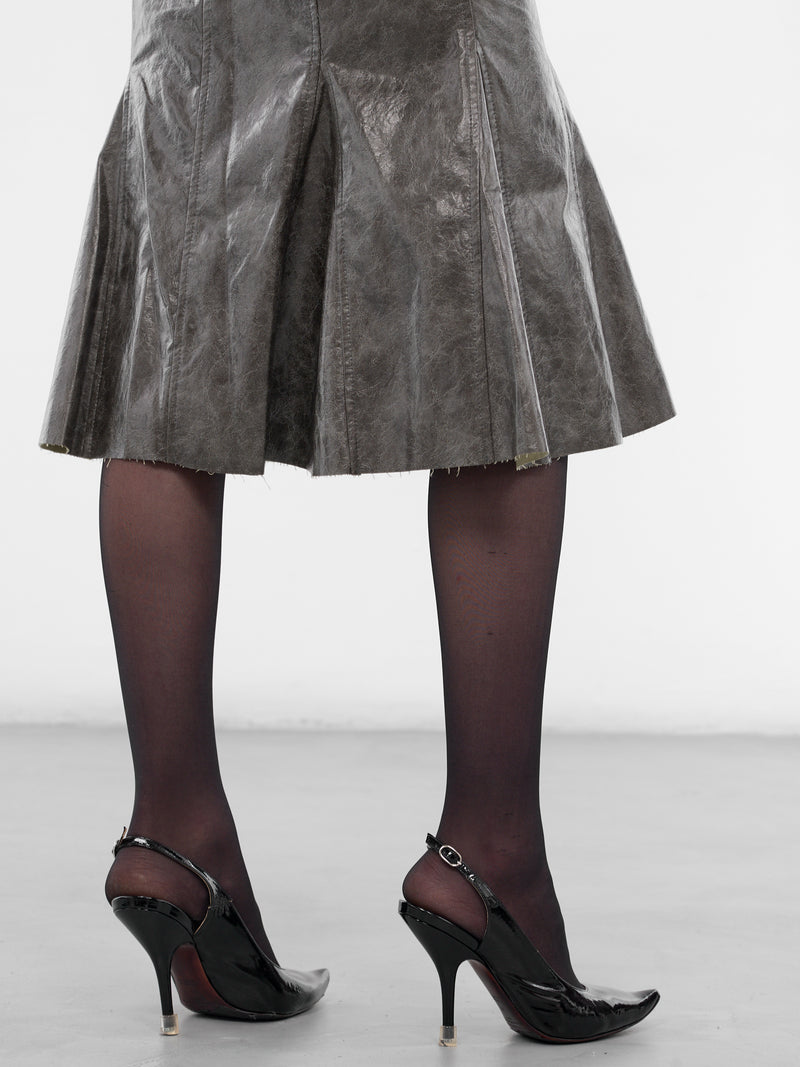 Brown Leather Kelp Midi Skirt (YR006SK03-POND-SCUM)