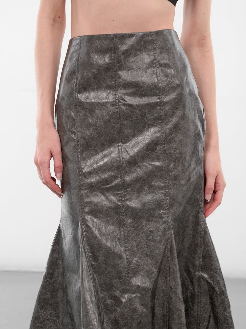 Brown Leather Kelp Midi Skirt (YR006SK03-POND-SCUM)