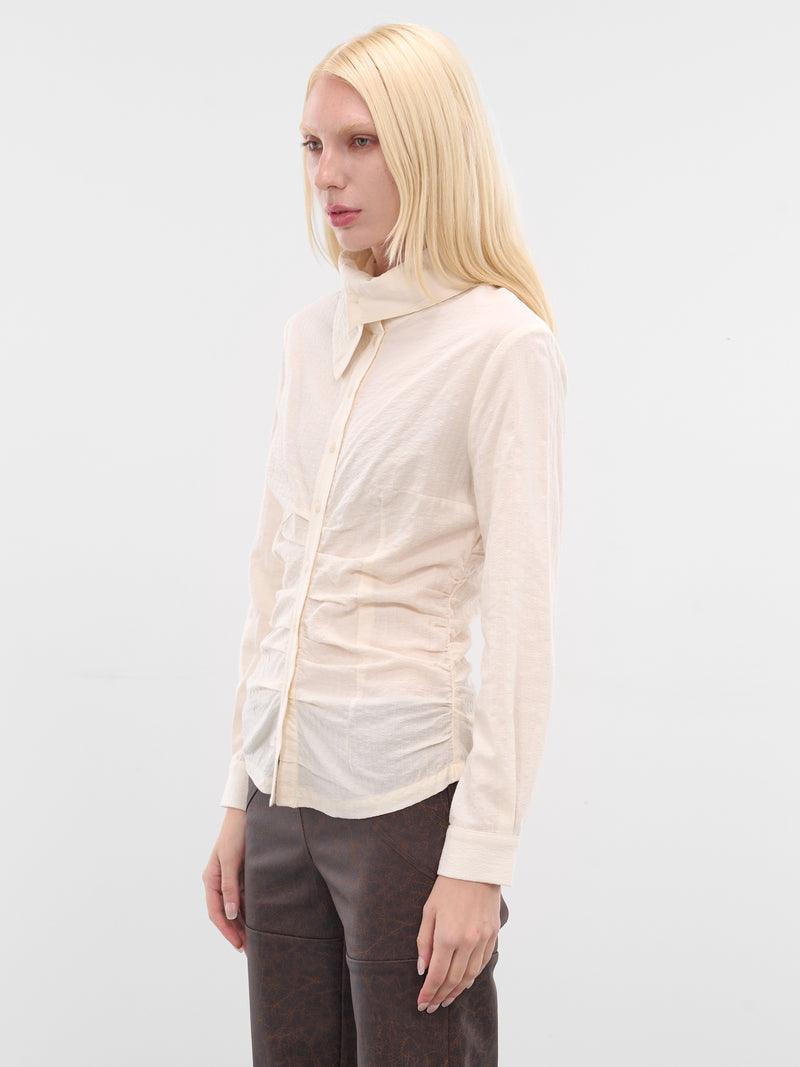 White Gathered Button-Up Shirt (YR006TP02-RAW-MILK)