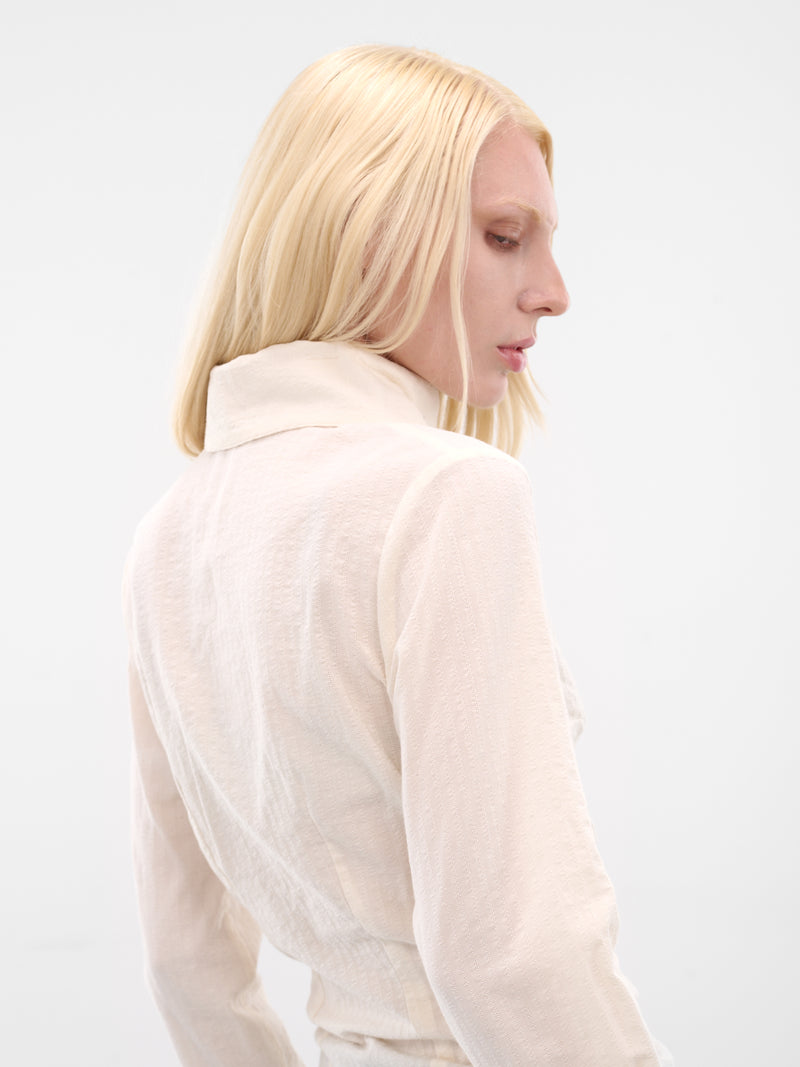 White Gathered Button-Up Shirt (YR006TP02-RAW-MILK)