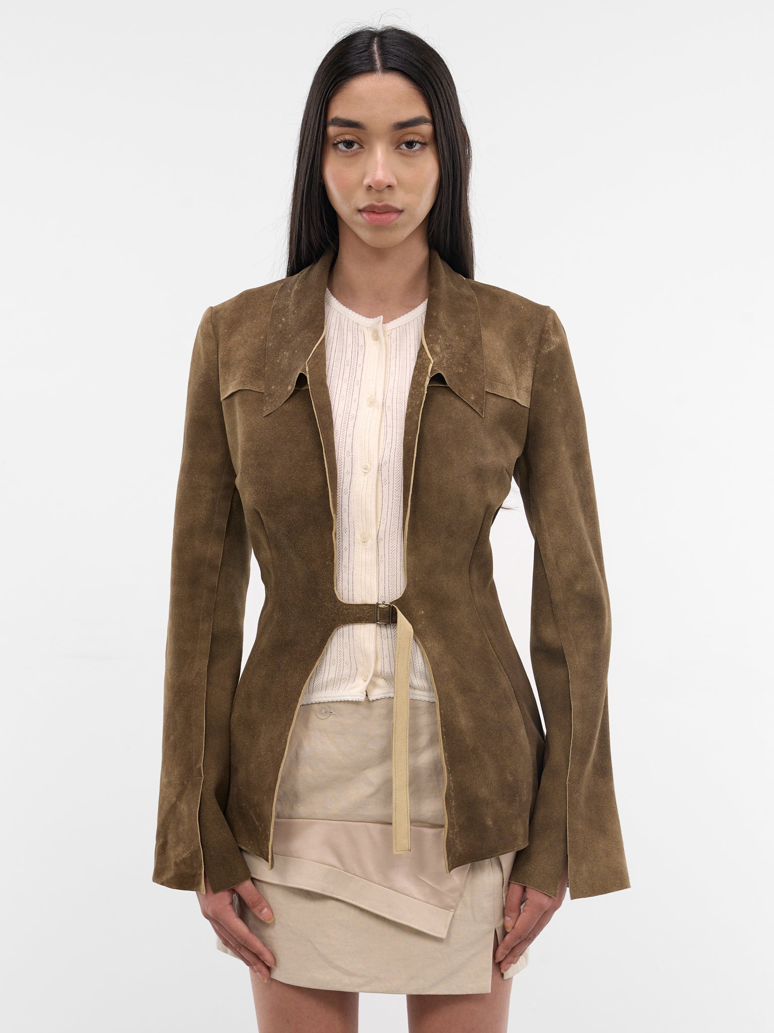 Brown Suede Cinch Belted Jacket (YR007OW02-BUCKSKIN)