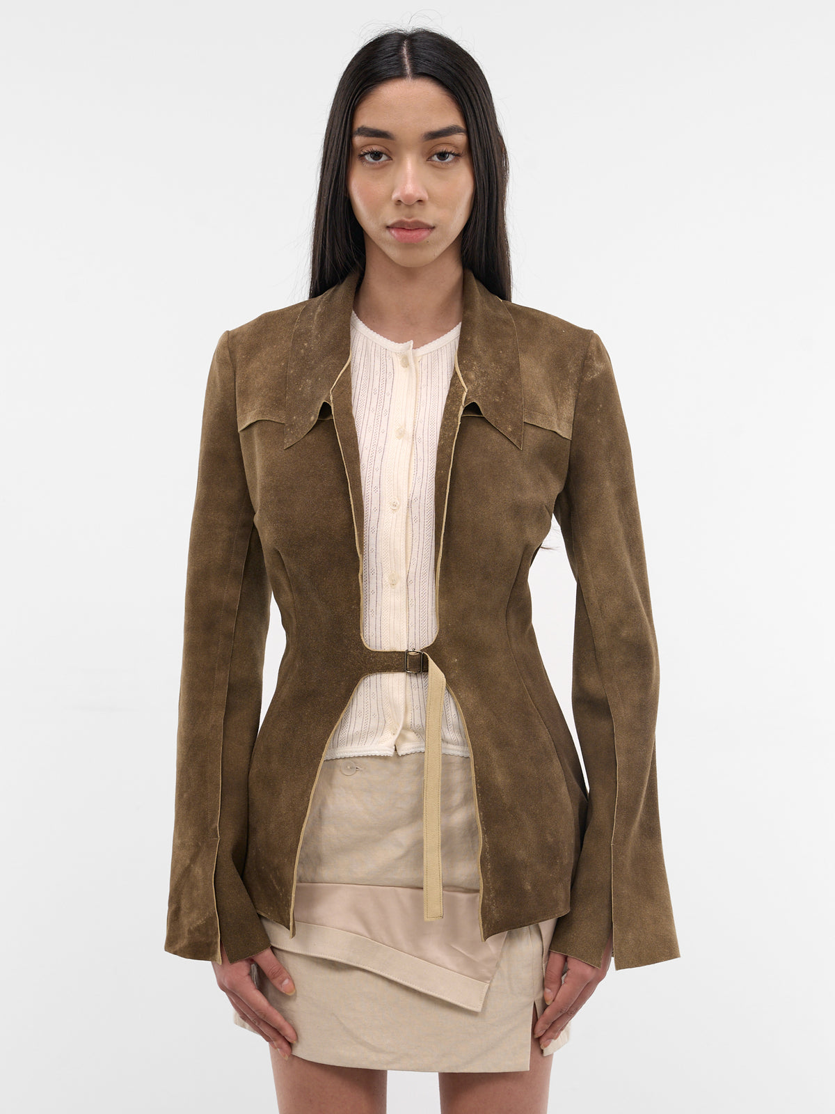 Brown Suede Cinch Belted Jacket (YR007OW02-BUCKSKIN)