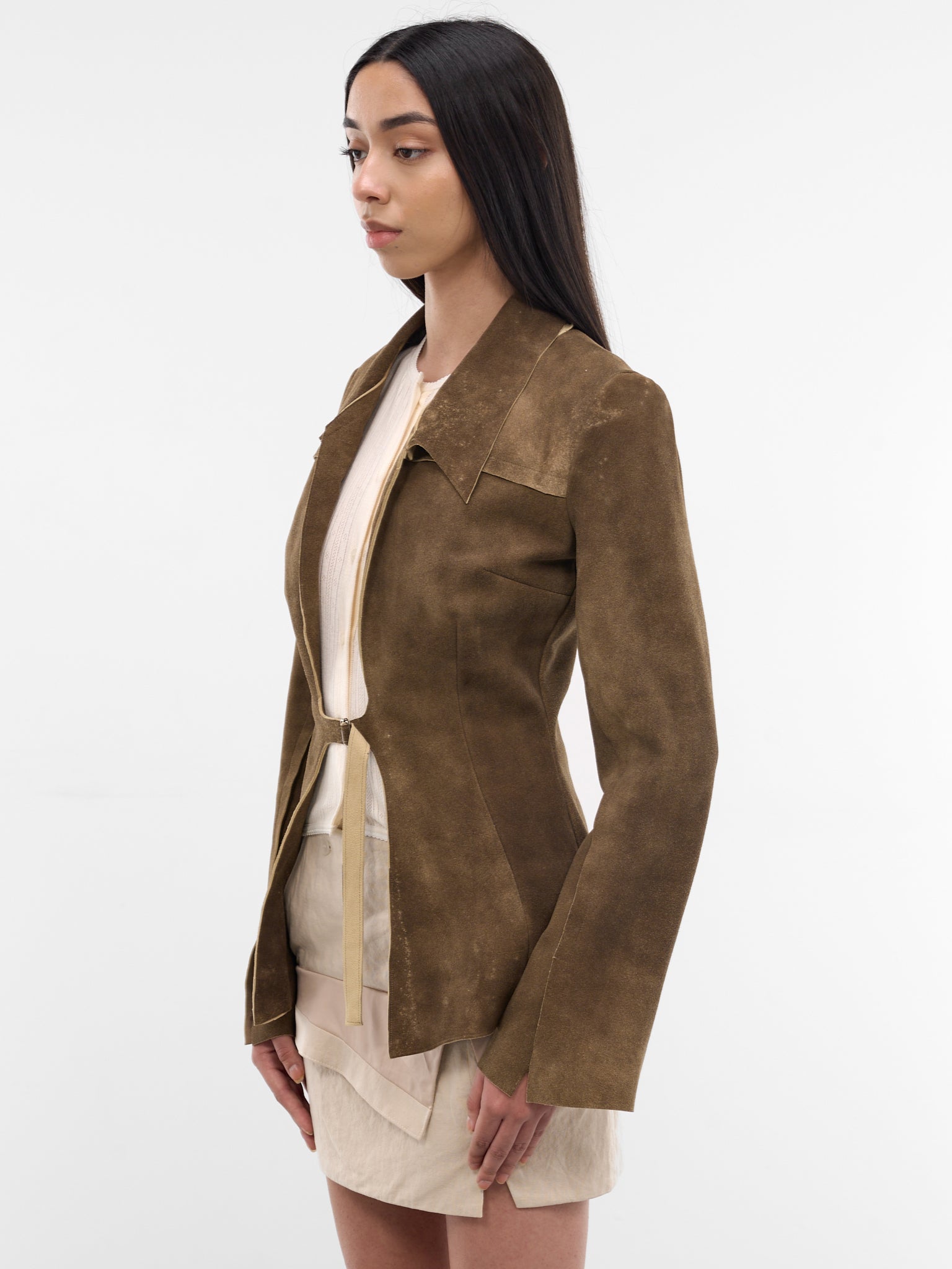 Brown Suede Cinch Belted Jacket (YR007OW02-BUCKSKIN)