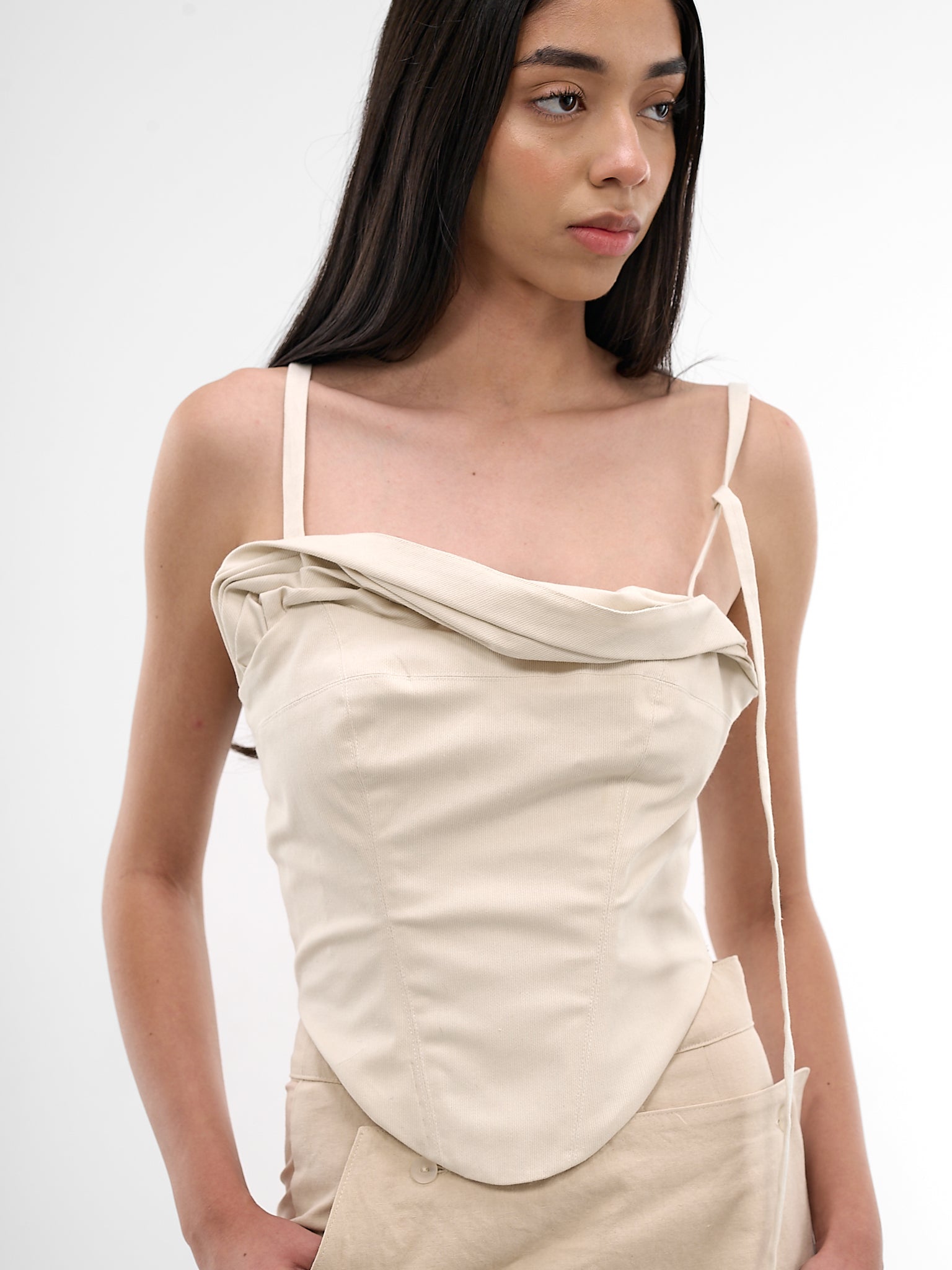 Slate Draped Corset Camisole (YR007TP02-SLATE)