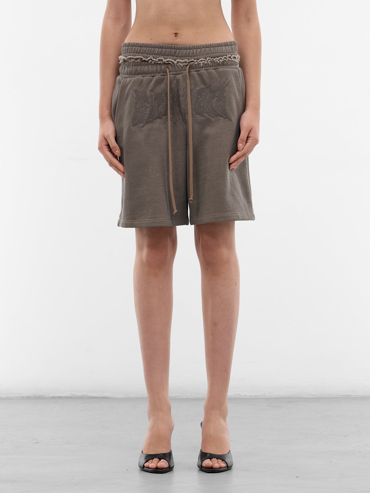 Brown Split Band Logo Sweatshorts (YR007TR06X-BARN-DUST)