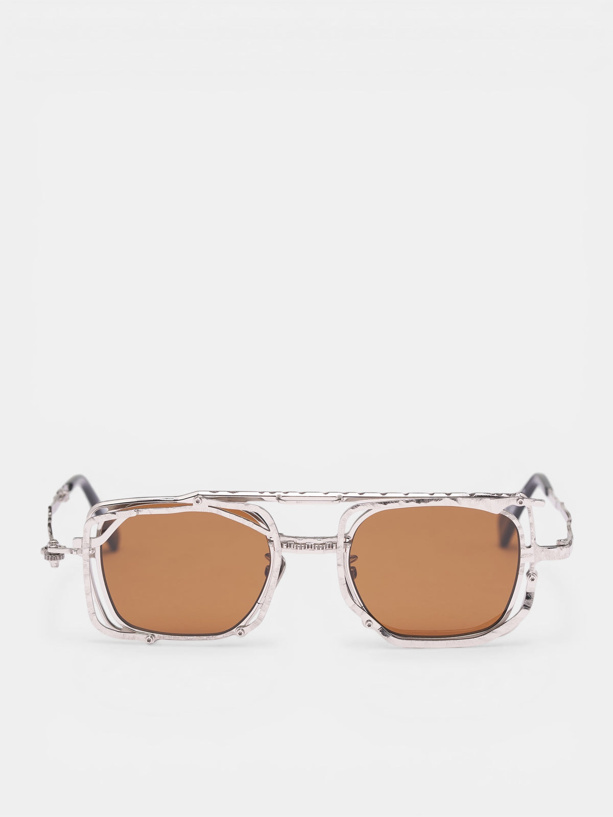Z51 Layered Rectangular Metal Sunglasses (Z51-49-21-SI-2BROWN)