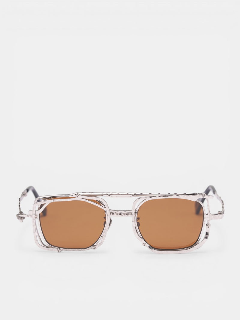 Z51 Layered Rectangular Metal Sunglasses (Z51-49-21-SI-2BROWN)